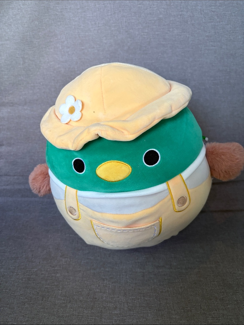 This is the Squishmallows Avery the Mallard Duck in Yellow Overalls plush